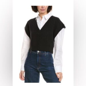 Elan Black V-Neck Sweater Vest w/ white blouse underlay- Size M (MSRP $99)